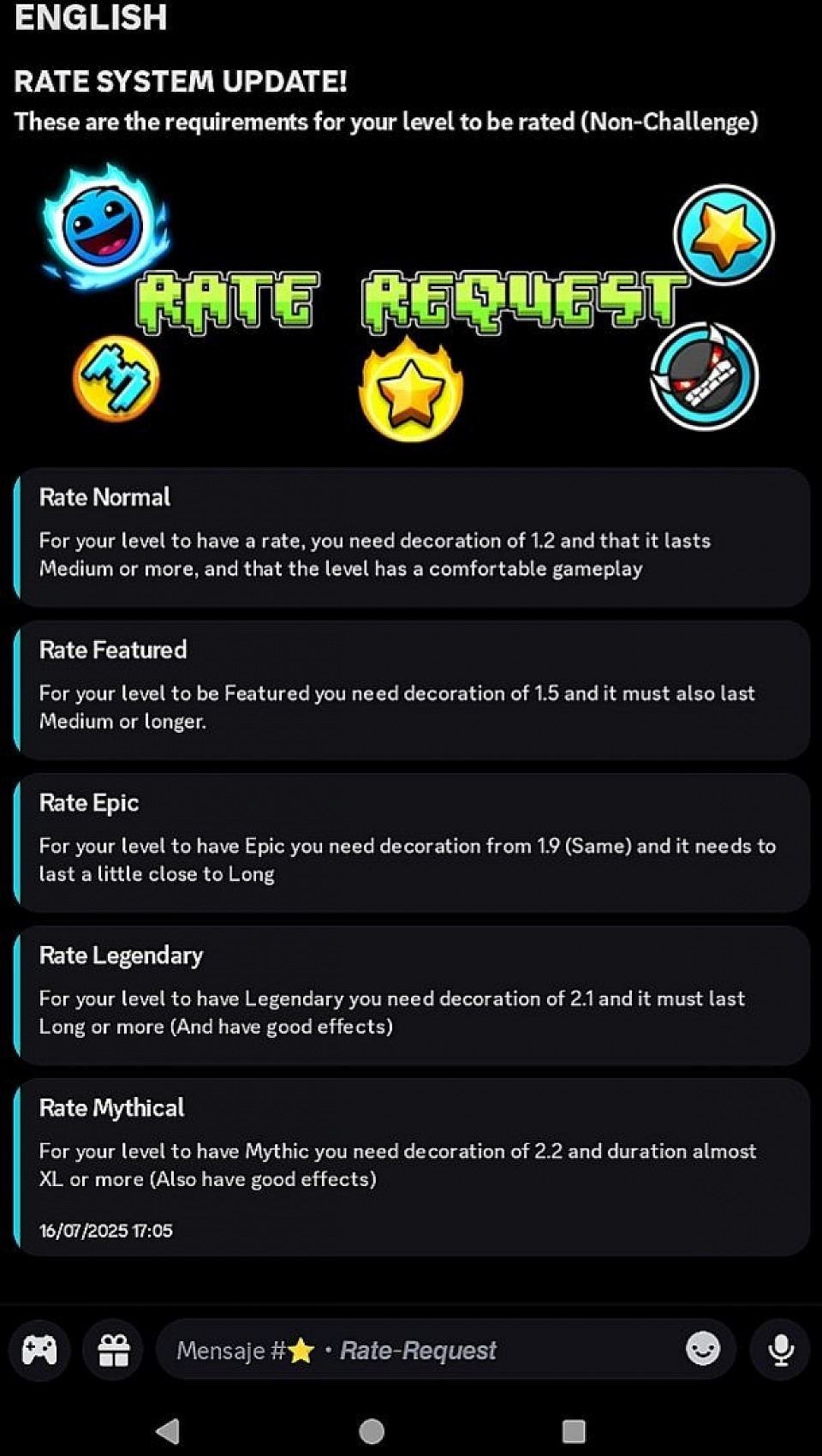 ENGLISH LEVEL REQUEST