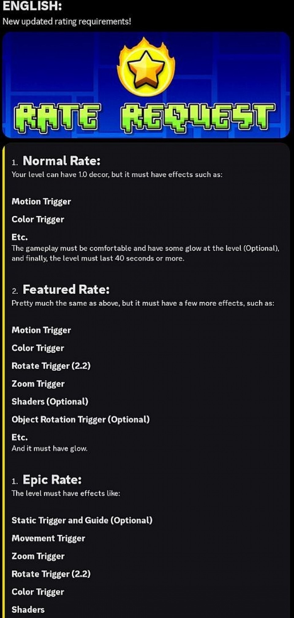 ENGLISH RATE REQUEST